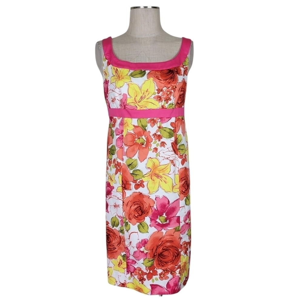 Sag Harbor Dress Size 12 White Pink Floral Sleeveless Back Zip Top Lined Cotton - Picture 2 of 9
